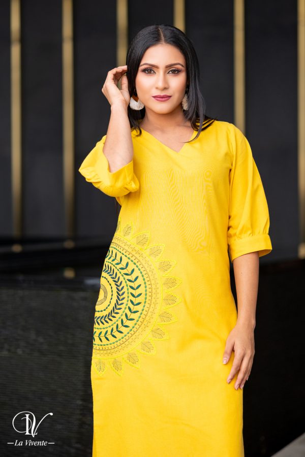 Embroidery Yellow  Kurtha