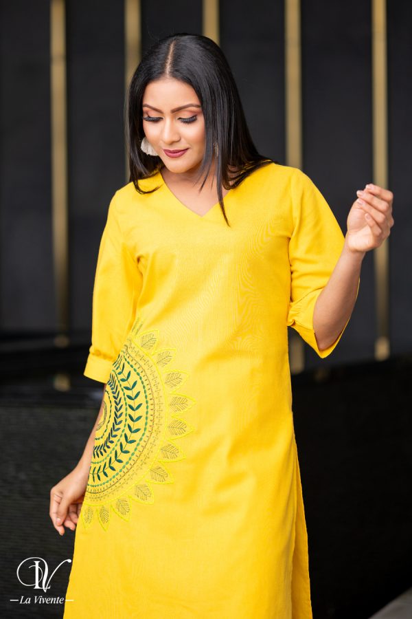 Embroidery Yellow  Kurtha - Image 2