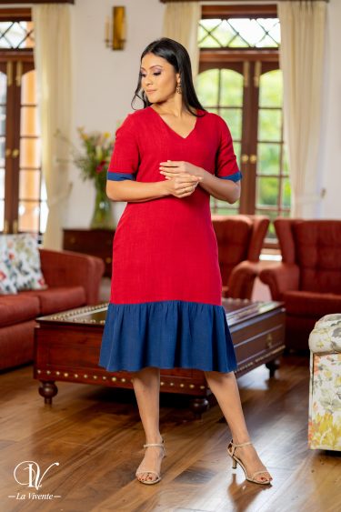 Color Block Dress With Flared Hem