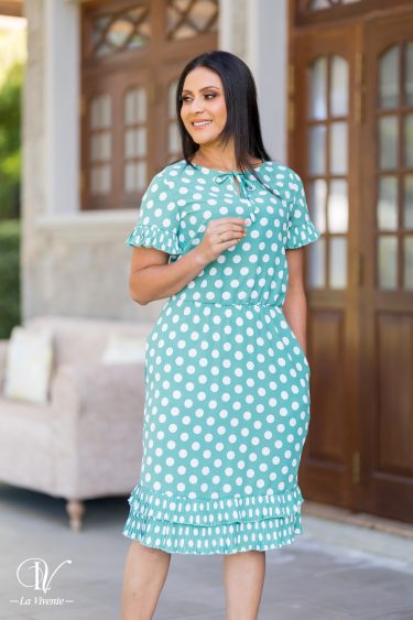Polka Dot Hem Pleat Detail Dress