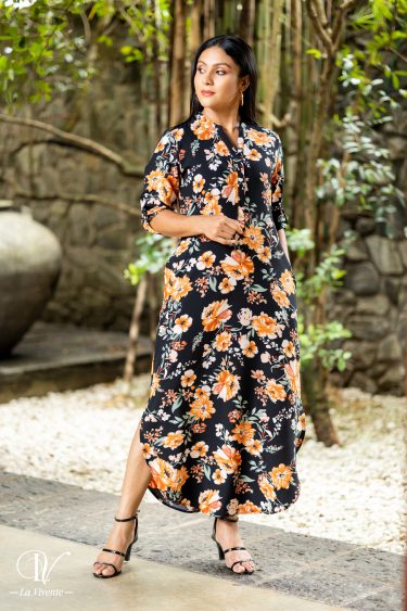 Floral Printed Shirt Maxi Dress