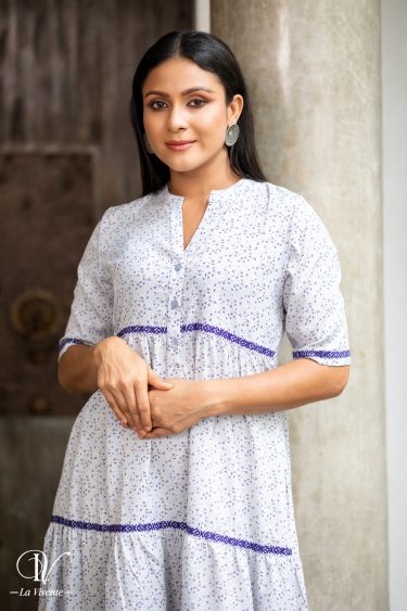 Floral Printed Embroidered Short Dress