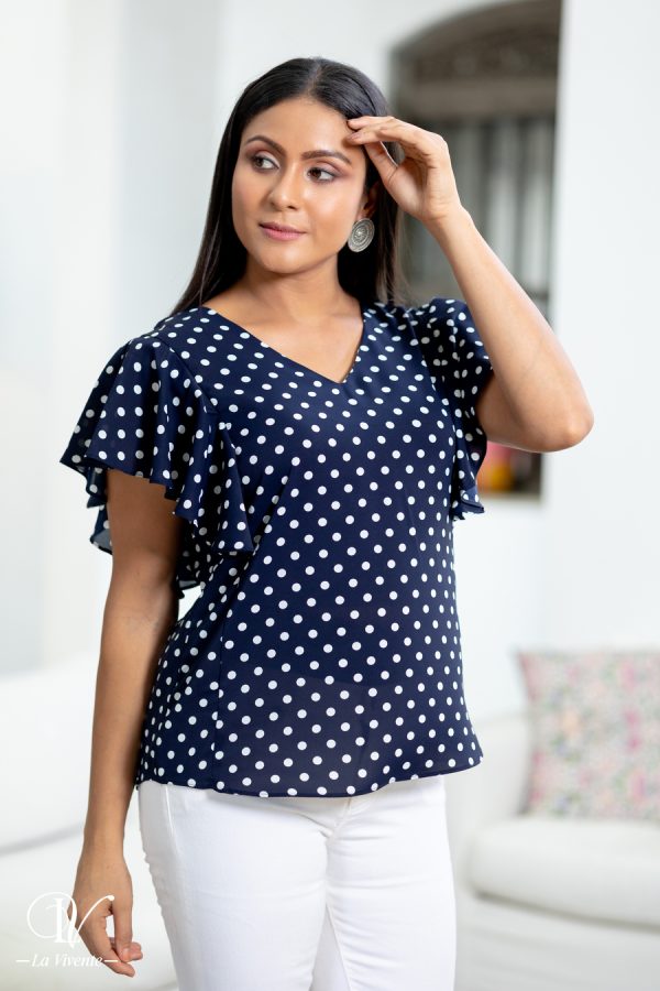 Flutter Sleeved Polka Dot Top - Image 2
