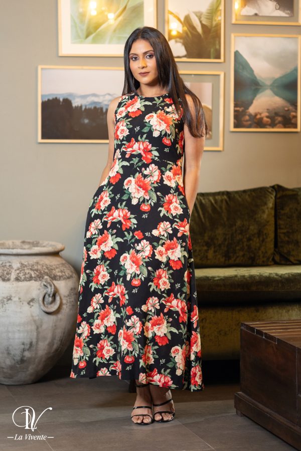 Floral Patterned Sleeveless Maxi Dress