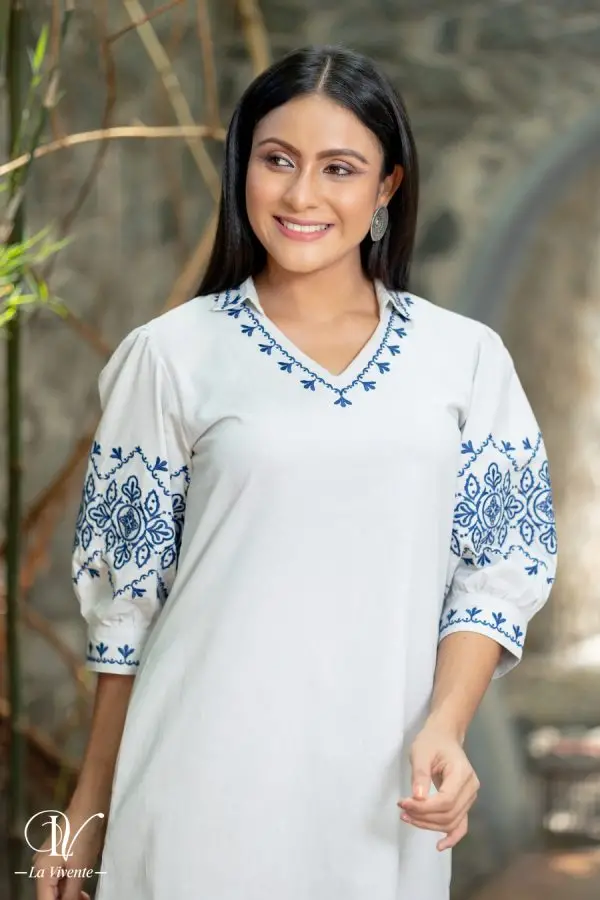 Shirt Collared Embroidered Short Dress - Image 5