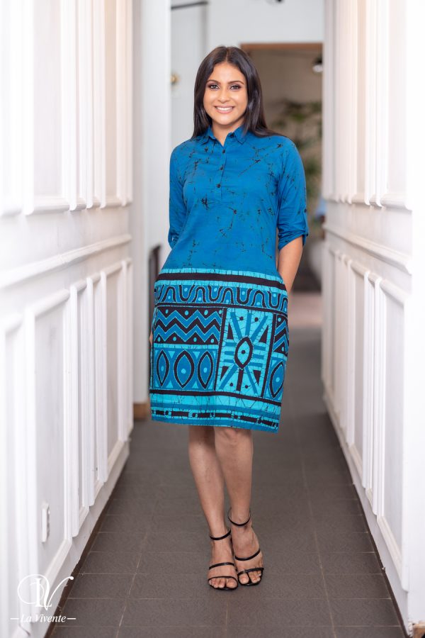 Shirt Collared Tribal Border Print Batik Dress - Image 4