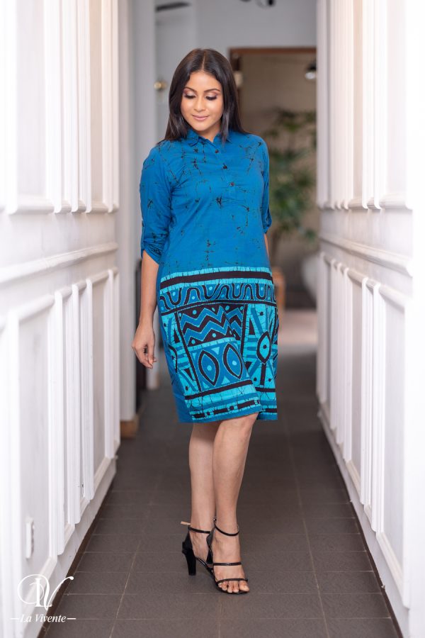 Shirt Collared Tribal Border Print Batik Dress - Image 2