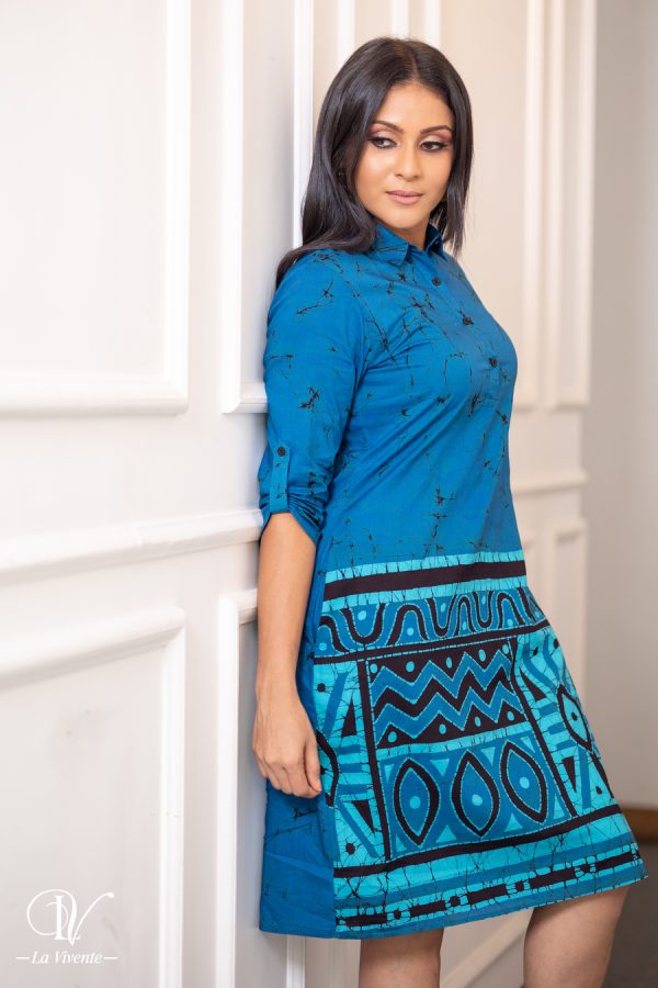 Shirt Collared Tribal Border Print Batik Dress - Image 3