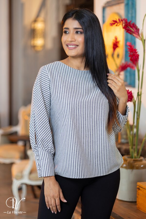 Striped Button Detailed Blouse Top - Image 4