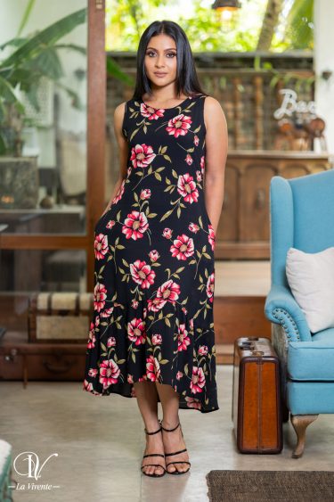 Floral Patterned Sleeveless Midi Dress