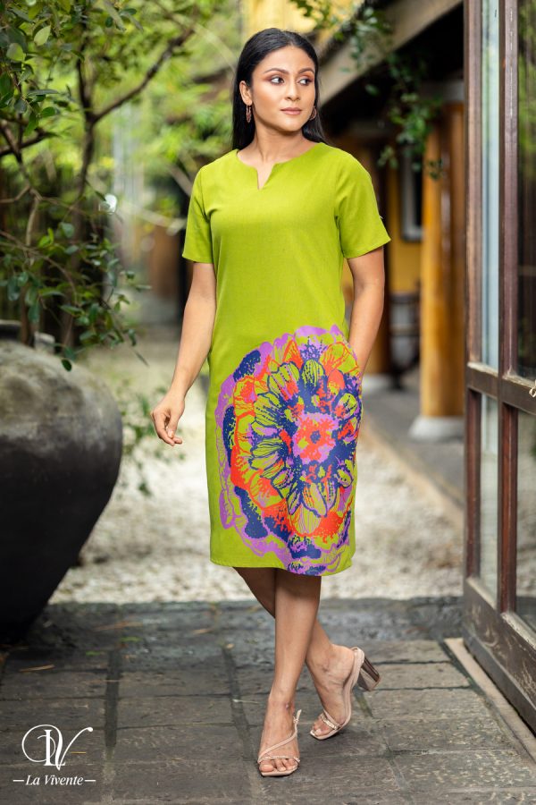 Notch Necked Abstract Print Short Dress - Image 3
