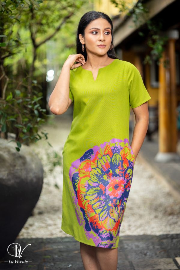 Notch Necked Abstract Print Short Dress - Image 2