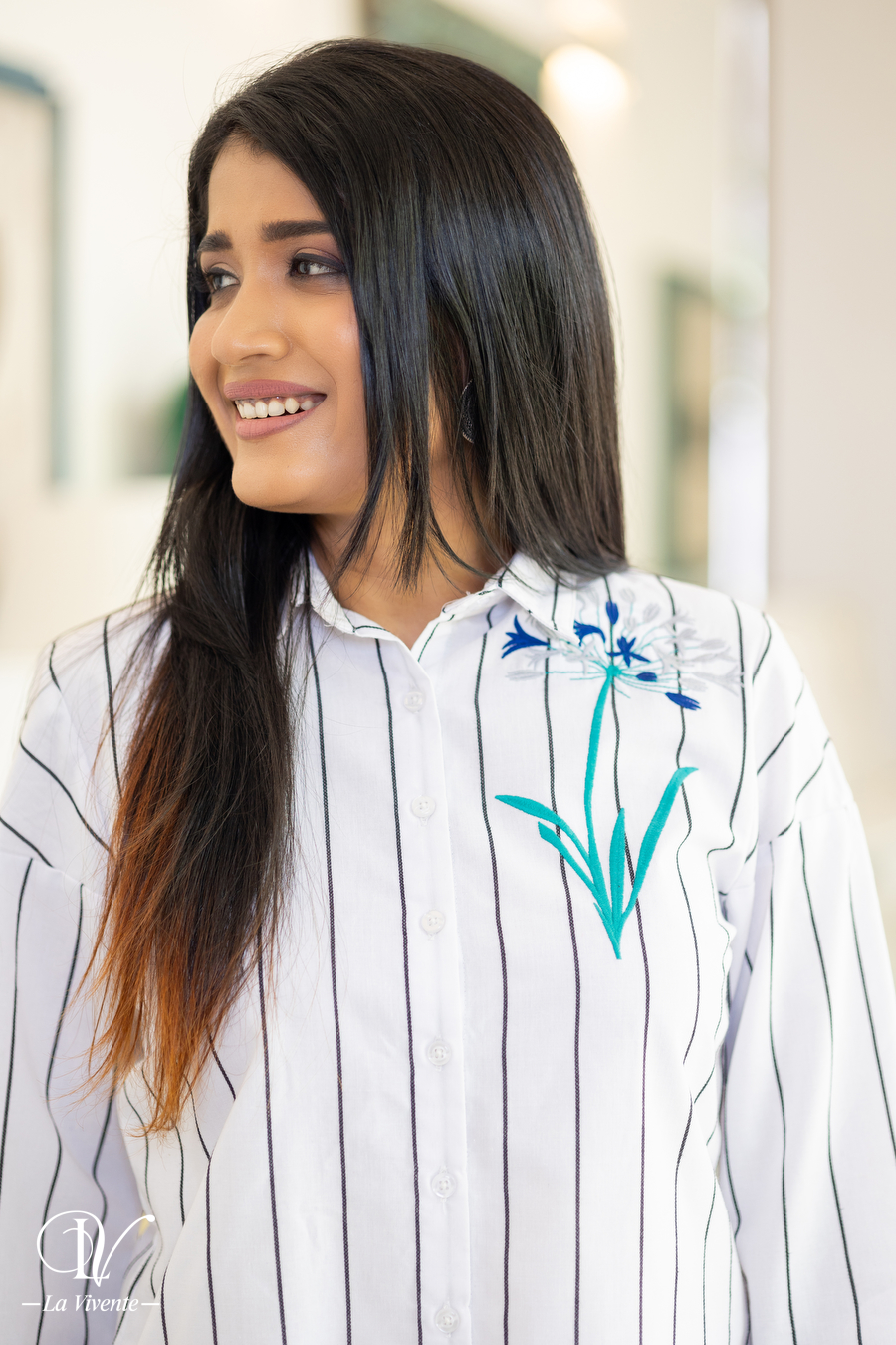 Striped Embroidery Shirt Blouse - Image 4