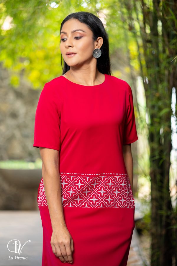 Silver Geometric Printed Round Neck Short Dress - Image 3