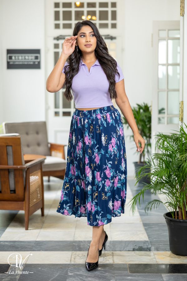 Floral Patterned Sunray Midi Skirt - Image 2