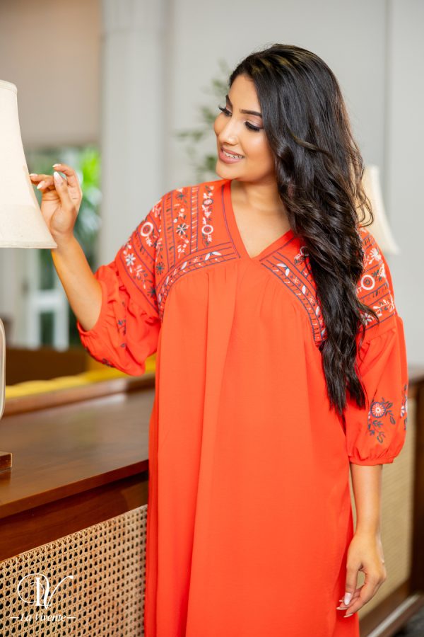 Floral Embroidered Empire Lined Short Dress - Image 4