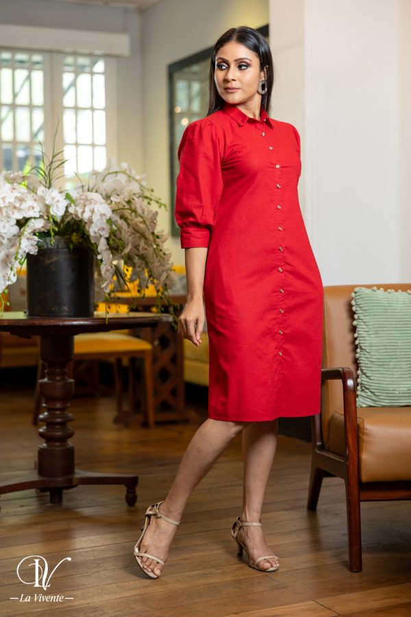 Metallic Button Detailed Short Shirt Dress - Image 2