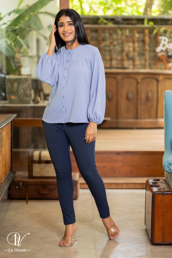 Ruffle Necked Button Up Blouse Top - Image 2