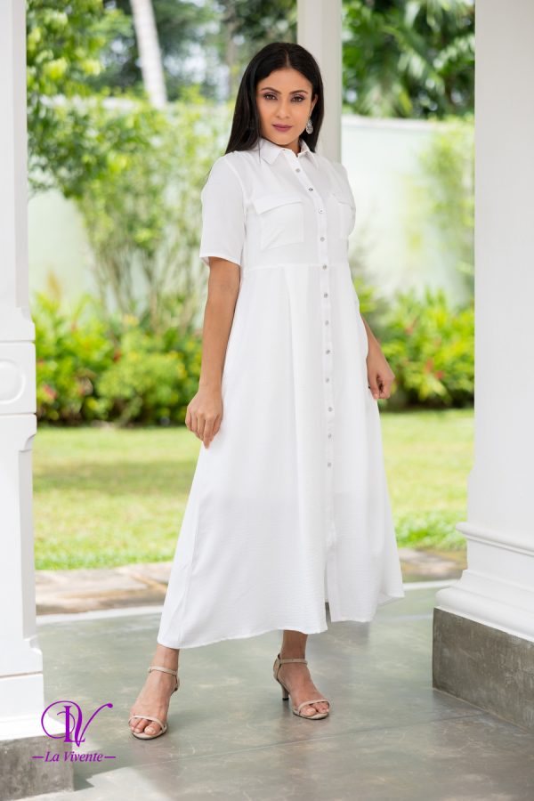 Button up Shirt Collared Short Sleeved Maxi Dress - Image 2