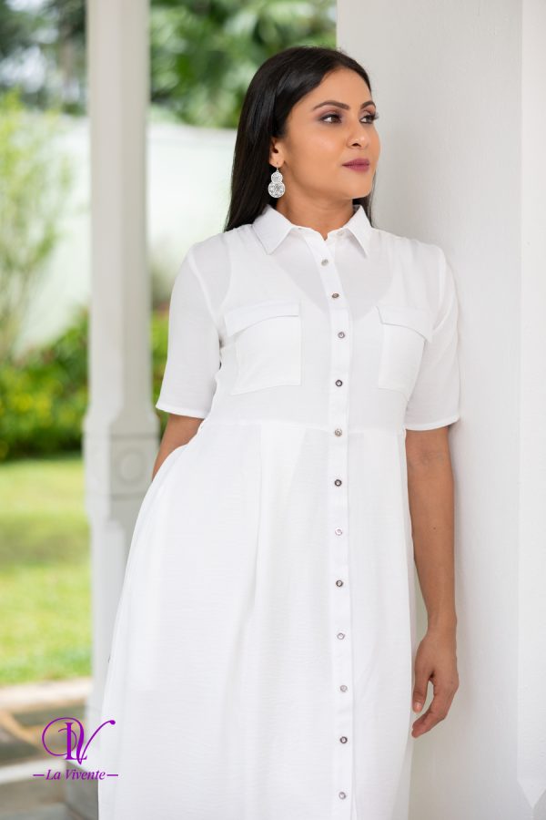 Button up Shirt Collared Short Sleeved Maxi Dress - Image 3