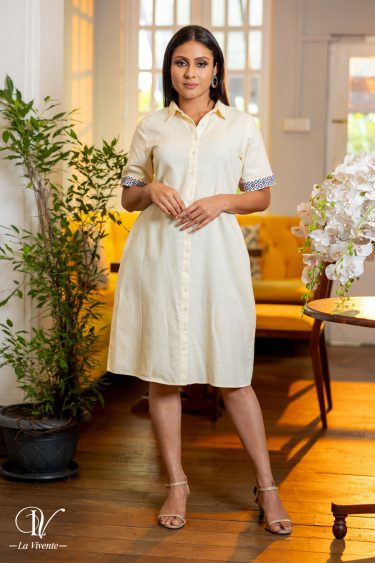 Fold up Sleeved Shirt Collared Short Dress