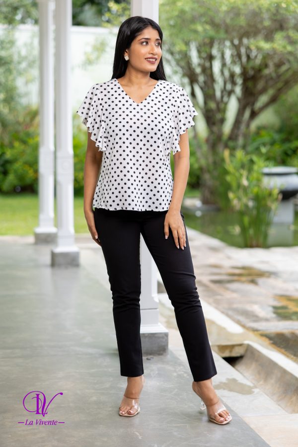 Frilled Sleeve V-neck Polka Dot Top - Image 5