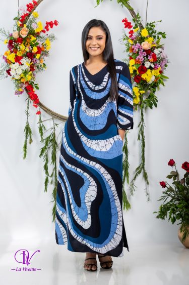 Abstract Printed V-Necked Batik Maxi Dress