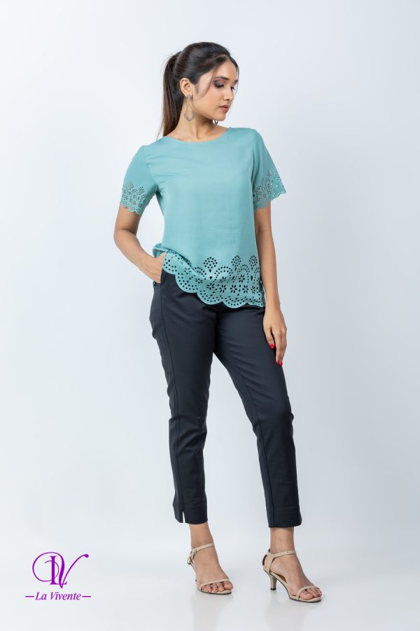 Round Necked Laser Cut Blouse - Image 5