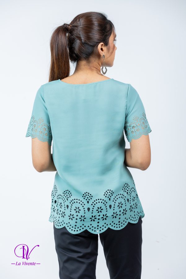 Round Necked Laser Cut Blouse - Image 3