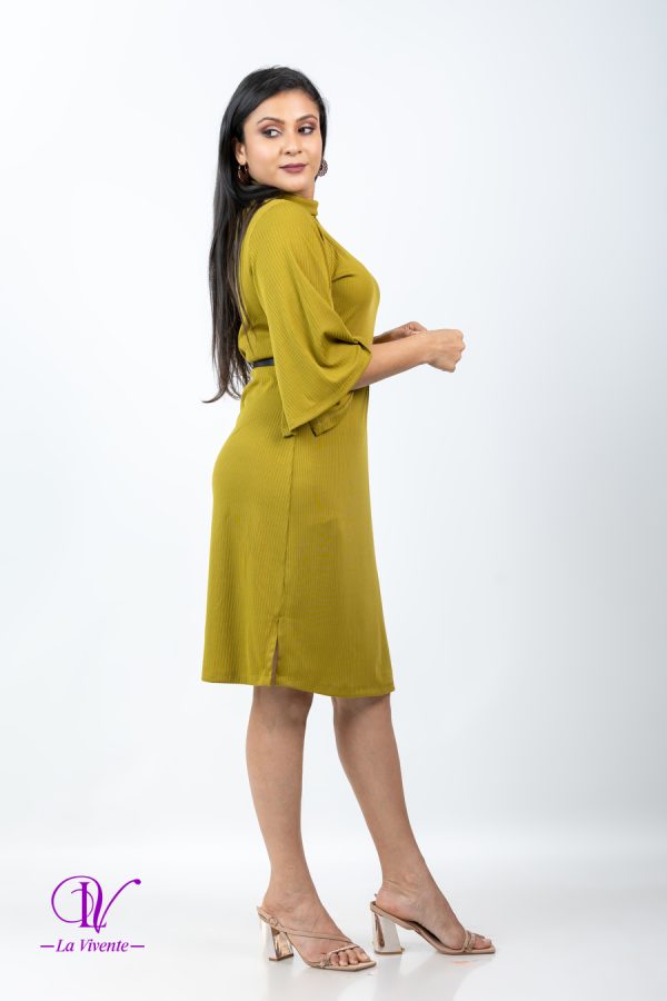 Turtle Necked Belted Rib Dress With Belt - Image 3