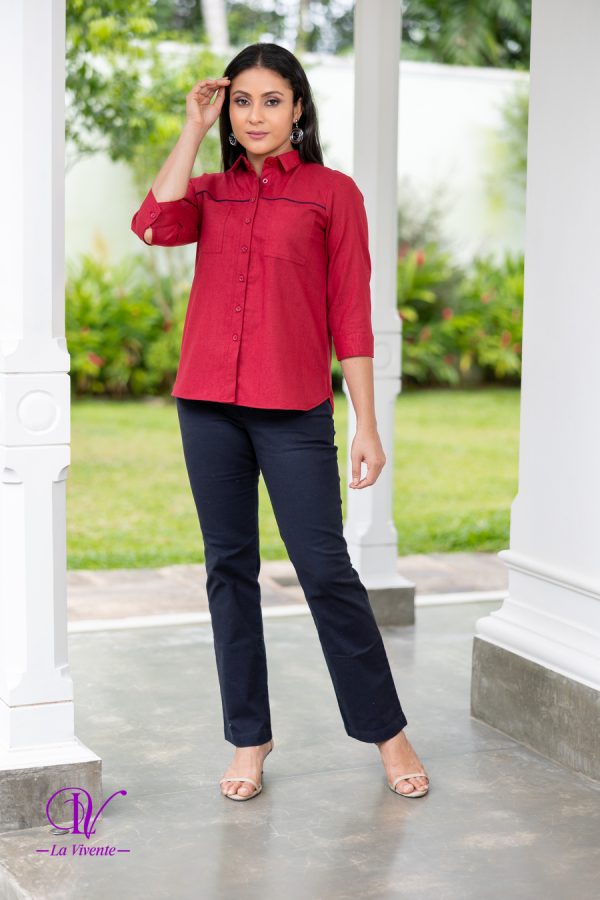 Front Yoke Piping Detailed Shirt Blouse - Image 3