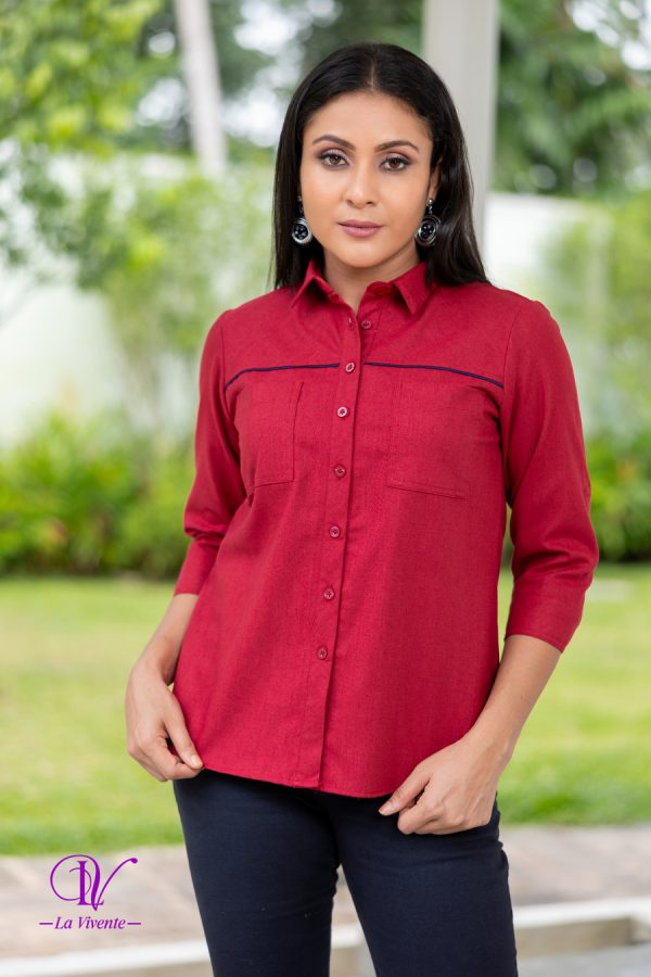 Front Yoke Piping Detailed Shirt Blouse - Image 4