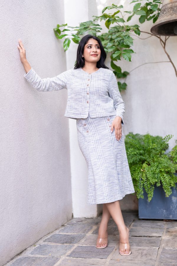 Tweed Blazer And Mermaid Skirt With Gold Button Detail - Image 4
