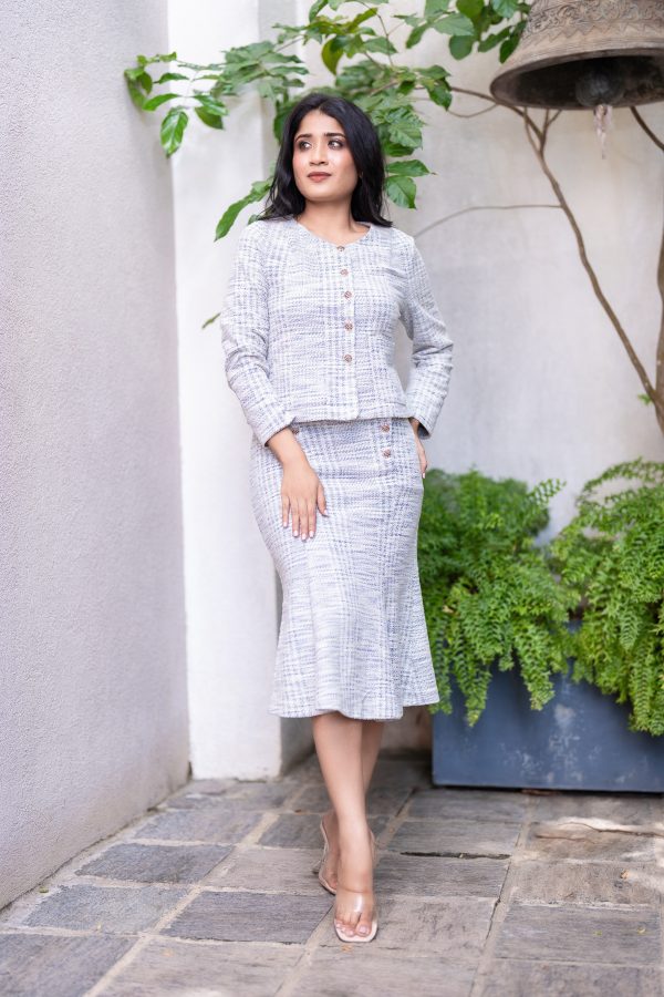 Tweed Blazer And Mermaid Skirt With Gold Button Detail - Image 3