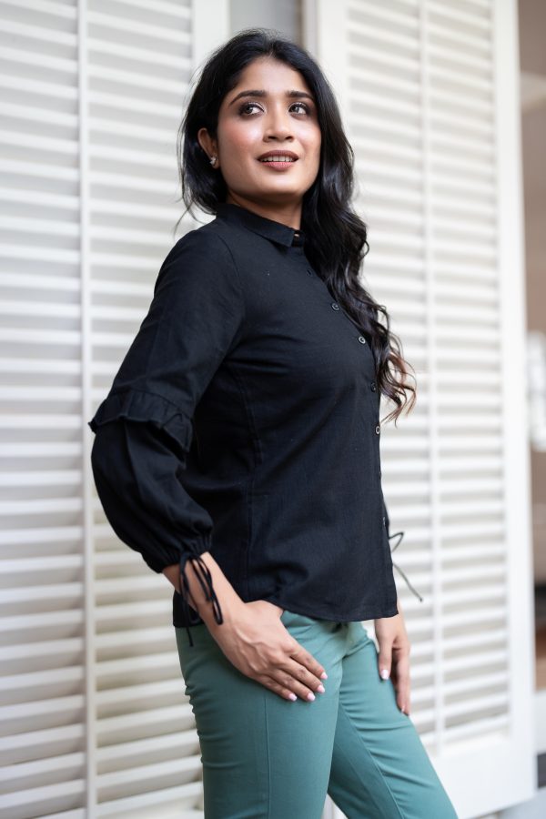 Sleeve Tie-Up Detailed Button Up Shirt Blouse - Image 2
