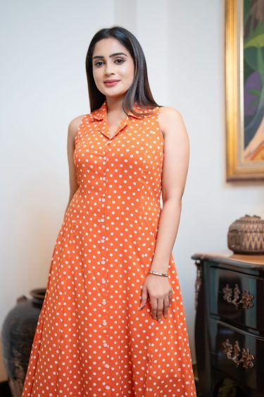 Lapel Collared Sleeveless Polka Dot Maxi Dress