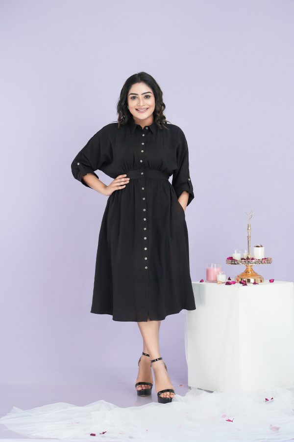 Back Waist Elasticated Button Up Midi Shirt Dress - Image 2