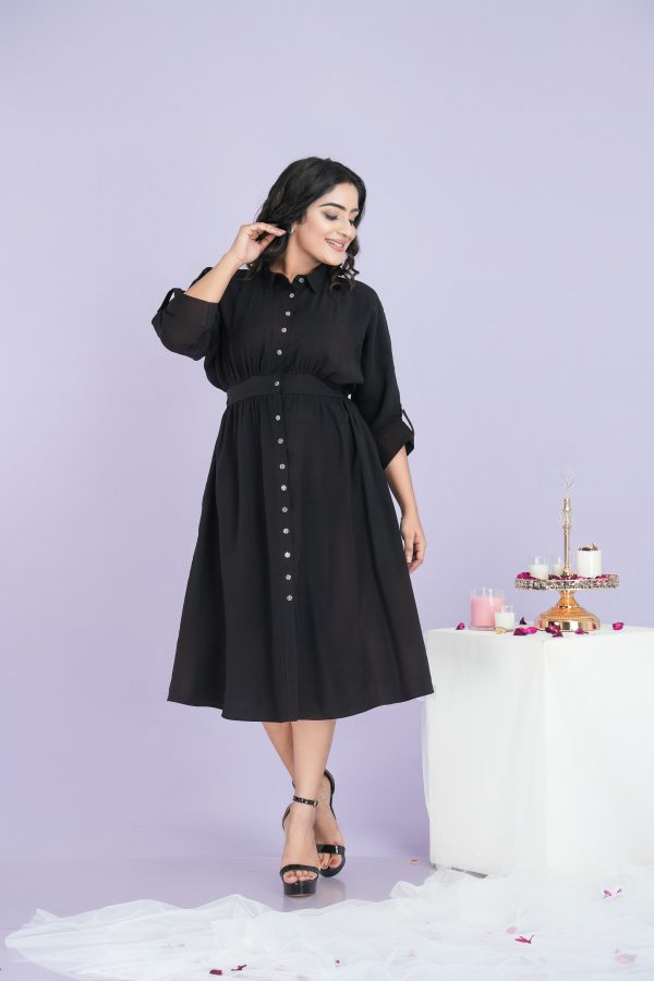 Back Waist Elasticated Button Up Midi Shirt Dress - Image 3