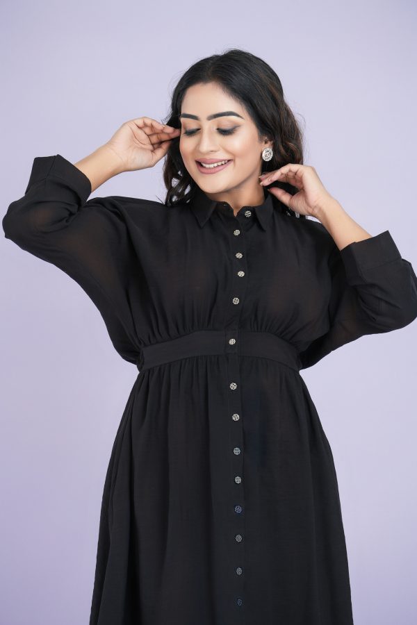 Back Waist Elasticated Button Up Midi Shirt Dress - Image 4