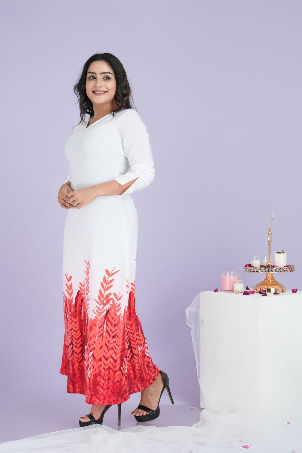 Floral Patterned Pleated Sleeve Detailed Maxi Dress - Image 3