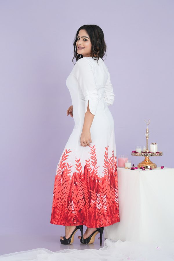 Floral Patterned Pleated Sleeve Detailed Maxi Dress - Image 2