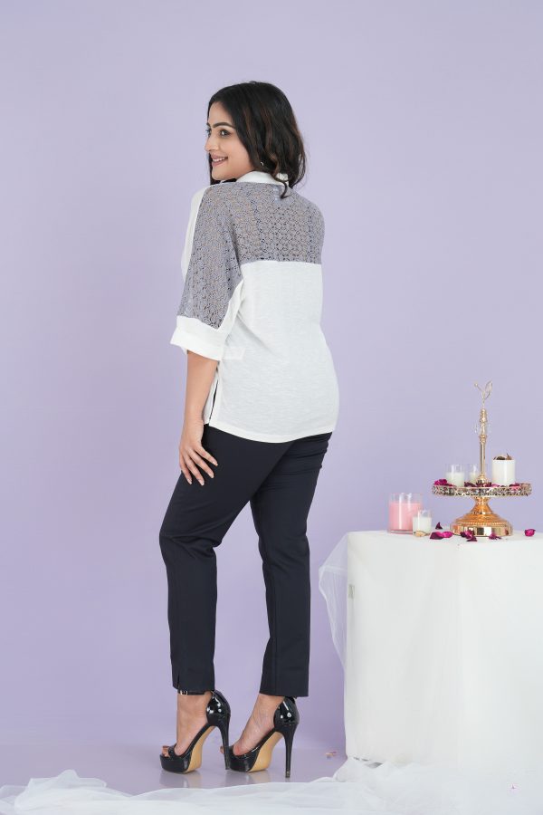 Back Yoke Lace Detailed Loosefit Button Up Shirt Blouse