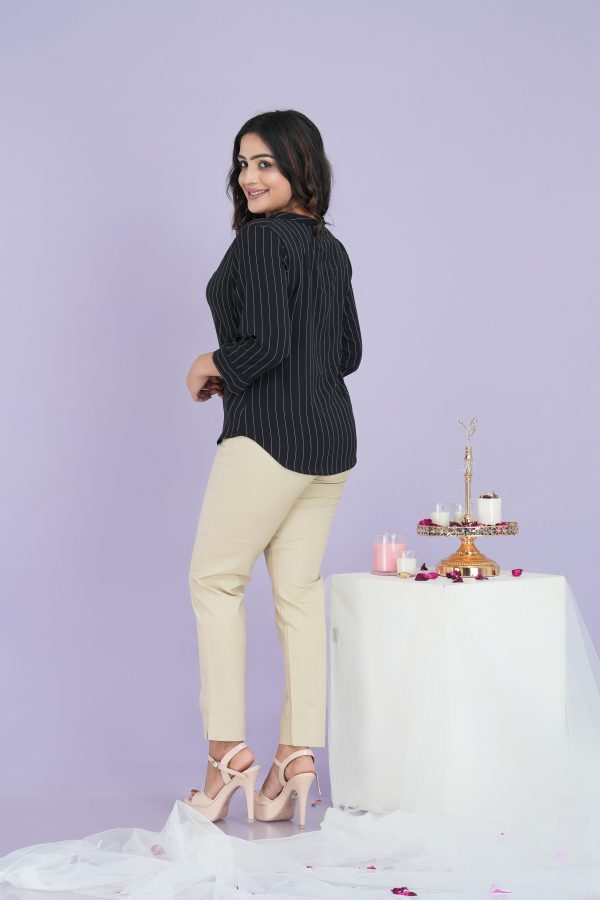 Striped Chinese Collared Blouse Top - Image 2