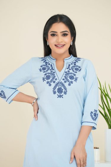 Floral Embroidered Chinese Collared Maxi Dress