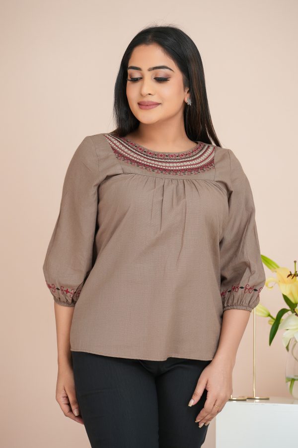 Yoke & Sleeve Embroidered Blouse Top