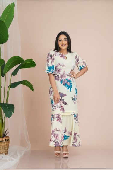 Floral Patterned Pleat Detailed Mermaid Maxi Dress