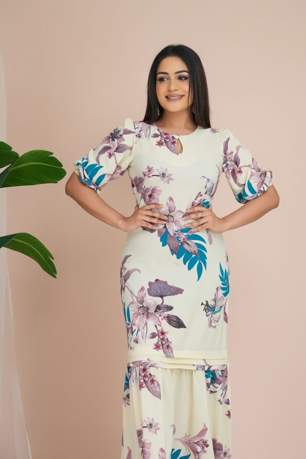 Floral Patterned Pleat Detailed Mermaid Maxi Dress - Image 3