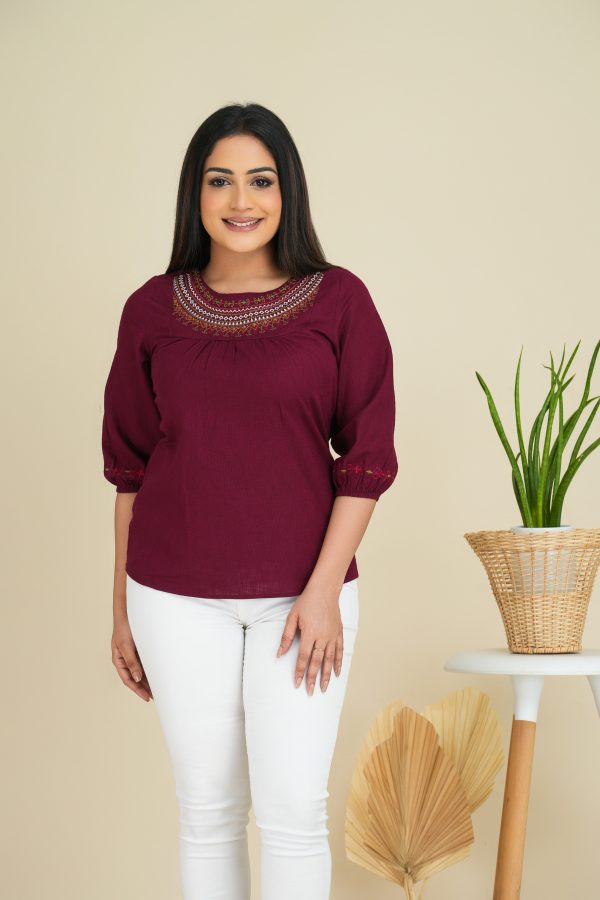 Yoke & Sleeve Embroidered Blouse Top - Image 5