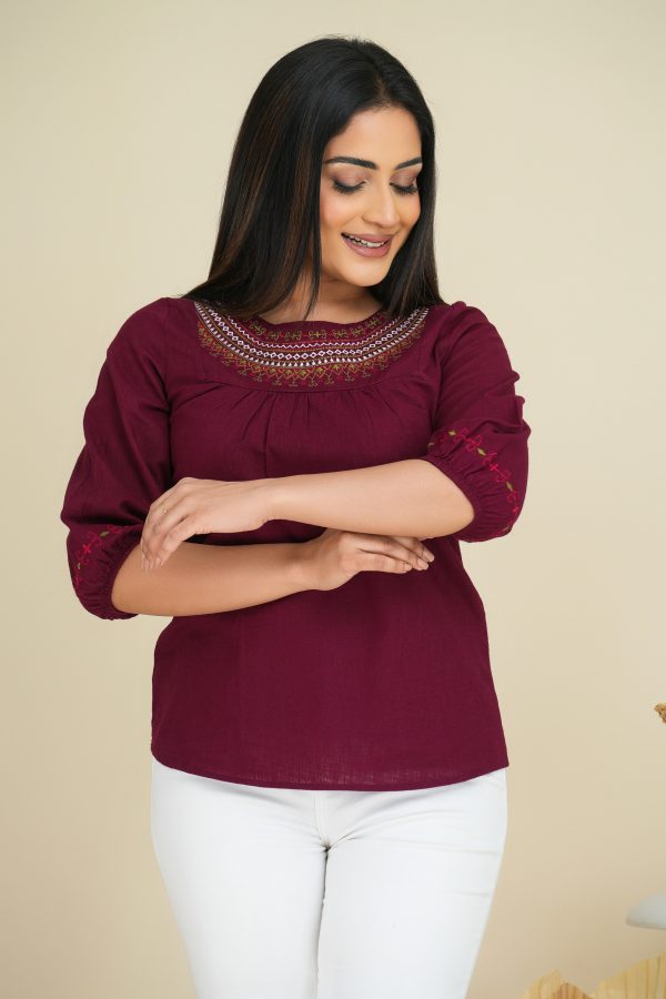 Yoke & Sleeve Embroidered Blouse Top - Image 6