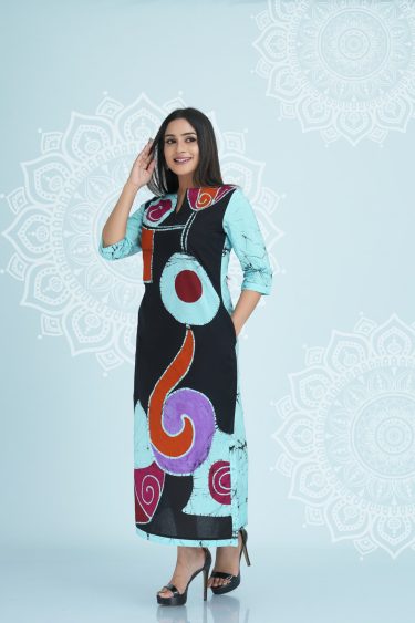 Abstract Printed Batik Maxi Dress